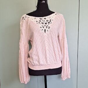 Fate 100% Cotton Pink Coral Striped Lace Blouse Size Small